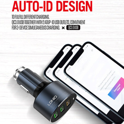 Fast Charging Car Charger 3 USB QC 3.0 For iPhone Samsung with Charging Cable