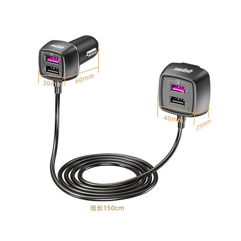 Fast Charging Car Charger Rear Seat 4 USB QC 3.0 For iPhone Samsung iPad Tablet