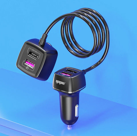 Fast Charging Car Charger Rear Seat 4 USB QC 3.0 For iPhone Samsung iPad Tablet