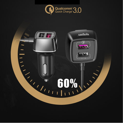 Fast Charging Car Charger Rear Seat 4 USB QC 3.0 For iPhone Samsung iPad Tablet