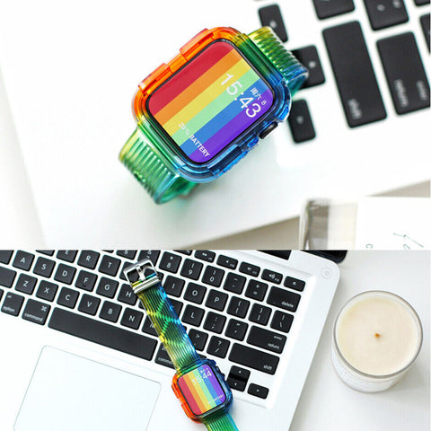 For Watch iWatch Band Clear Strap Shockproof Bumper Case 45 44 42 41 40 38mm SE