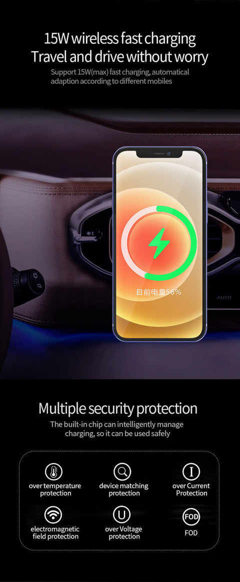 Magnetic Wireless Car Charger Holder Vent Mount For iPhone 13 12 Pro Max 15W