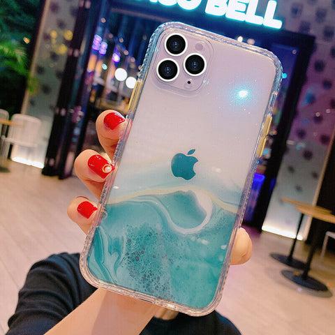 For iPhone 12 mini 11 Pro Max XS SE Clear Case Glitter Bling Marble Bumper Cover