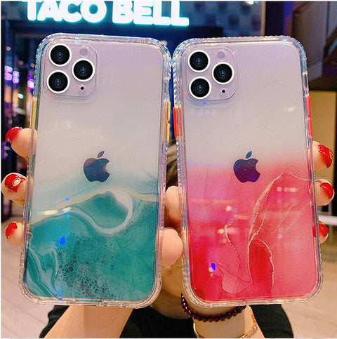 For iPhone 12 mini 11 Pro Max XS SE Clear Case Glitter Bling Marble Bumper Cover