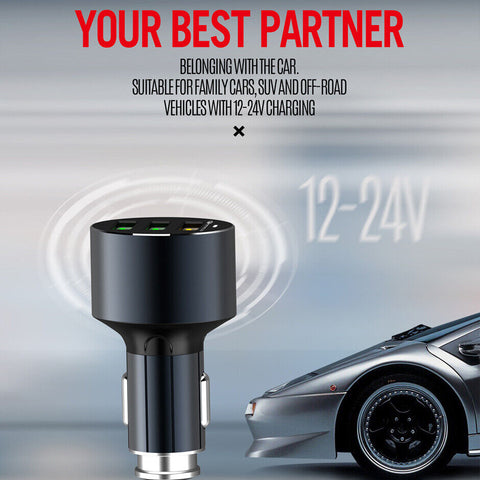 Fast Charging Car Charger 3 USB QC 3.0 For iPhone Samsung with Charging Cable
