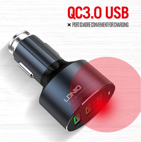 Fast Charging Car Charger 3 USB QC 3.0 For iPhone Samsung with Charging Cable
